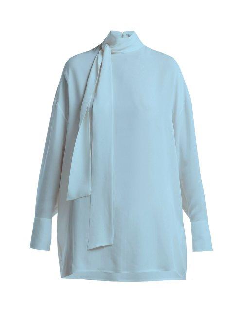 Matchesfashion.com Valentino - Georgette Silk Crepe Blouse - Womens - Blue