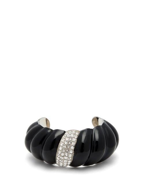 Matchesfashion.com Saint Laurent - Crystal Embellished Twisted Cuff - Womens - Black