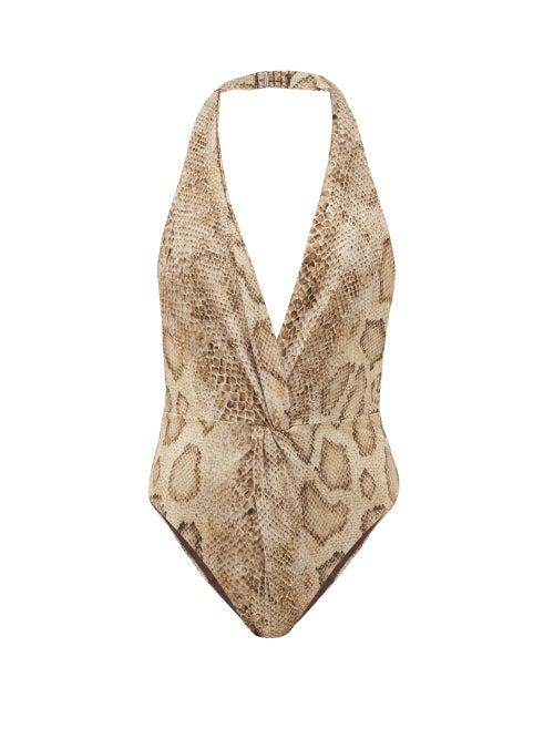 Matchesfashion.com Mara Hoffman - Gabriela Snake-print Ruched-front Swimsuit - Womens - Cream Print