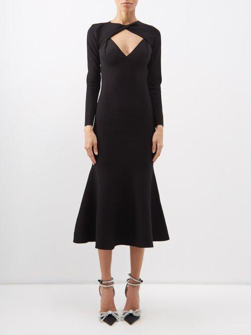 Roland Mouret - Detachable-sleeve Jersey Midi Dress - Womens - Black