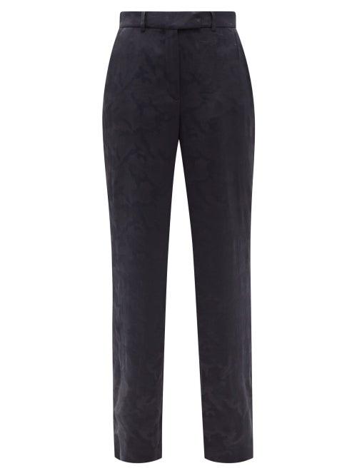 Matchesfashion.com Cefinn - Terence Camouflage-jacquard Wide-leg Trousers - Womens - Navy