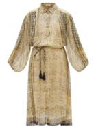 Matchesfashion.com Mes Demoiselles - Helix Belted Floral-print Voile Shirt Dress - Womens - Beige Multi