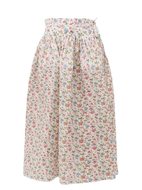 Matchesfashion.com Horror Vacui - Toga Floral Print Cotton Midi Skirt - Womens - White Multi