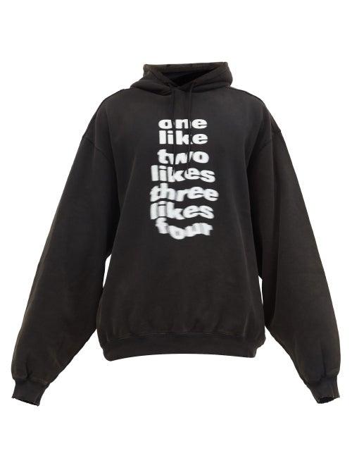 Matchesfashion.com Balenciaga - Text-print Cotton-jersey Hooded Sweatshirt - Mens - Black White
