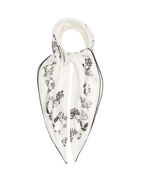 Matchesfashion.com Alexander Mcqueen - Floral Logo-print Silk-twill Scarf - Womens - White Black
