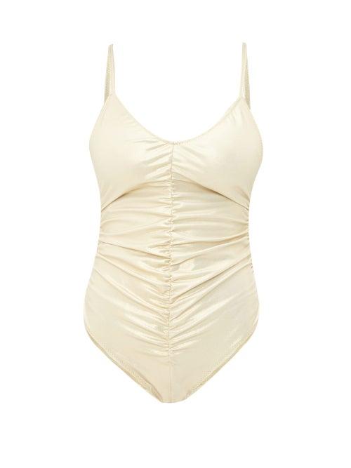 Matchesfashion.com Lisa Marie Fernandez - Ruched Metallic Swimsuit - Womens - Gold