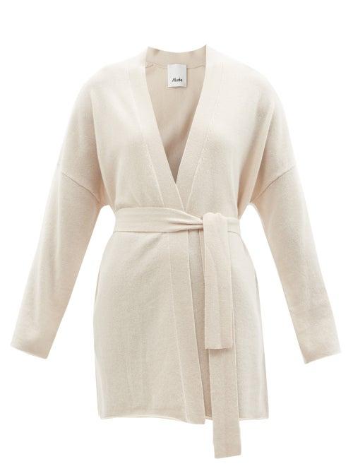 Allude - V-neck Belted Cashmere Cardigan - Womens - Light Beige