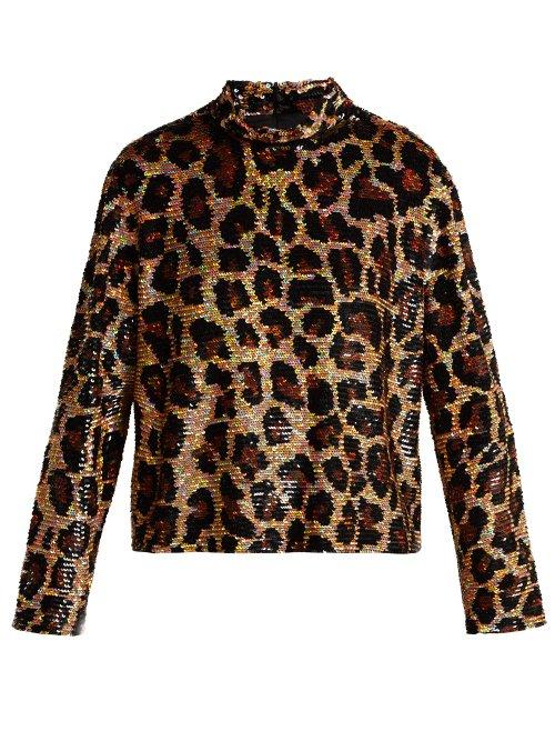 Matchesfashion.com Ashish - Leopard Print Sequined Top - Womens - Brown