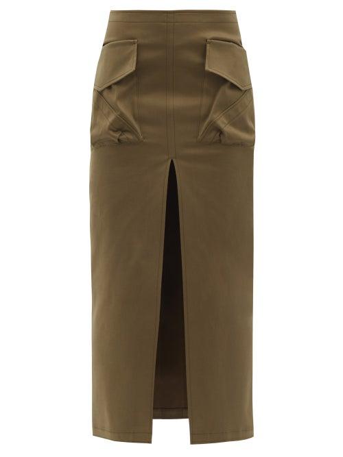 Ladies Rtw The Attico - Patch-pocket Slit Cotton-blend Twill Skirt - Womens - Khaki
