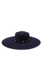 Matchesfashion.com Maison Michel - Kat Button-embellished Rabbit-felt Hat - Womens - Navy