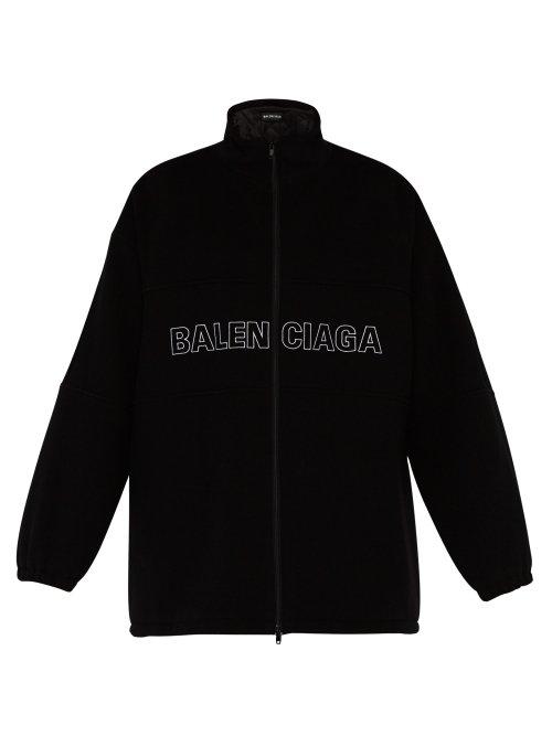 Matchesfashion.com Balenciaga - Logo Embroidered Wool Fleece Jacket - Mens - Black