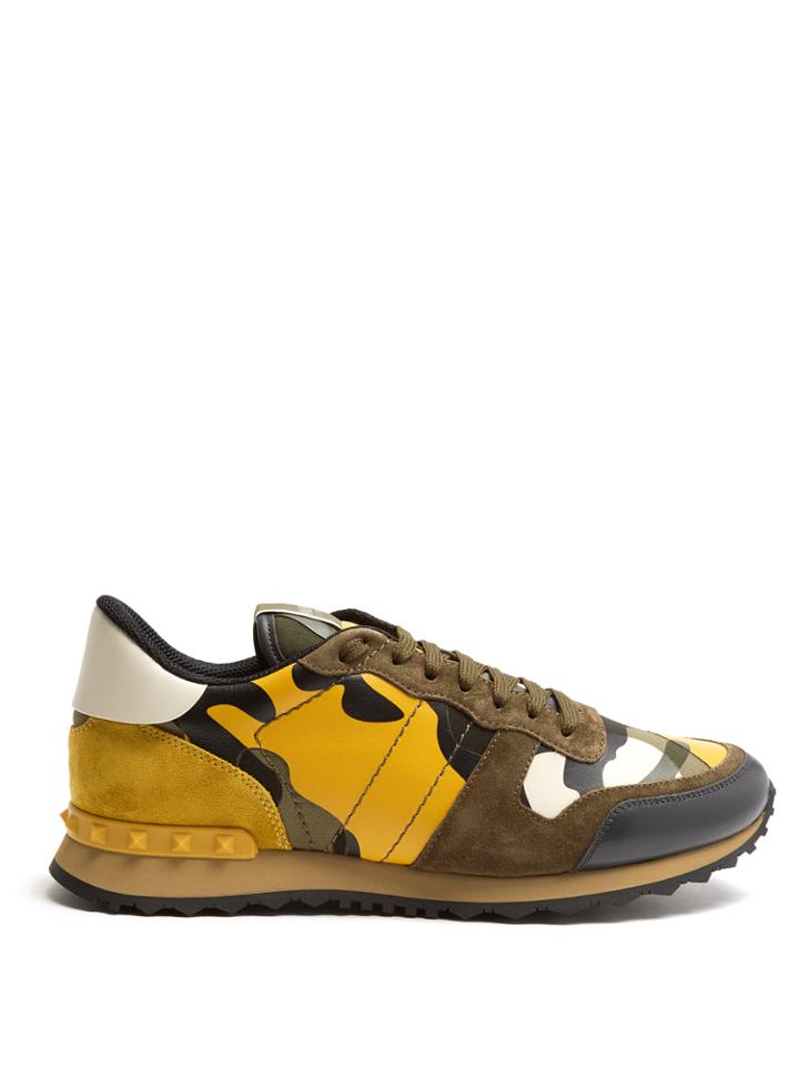 Valentino Rockrunner Camoflage Suede And Leather Trainers