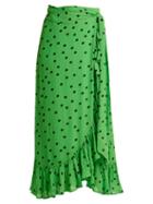Matchesfashion.com Ganni - Dainty Polka Dot Print Wrap Front Skirt - Womens - Green