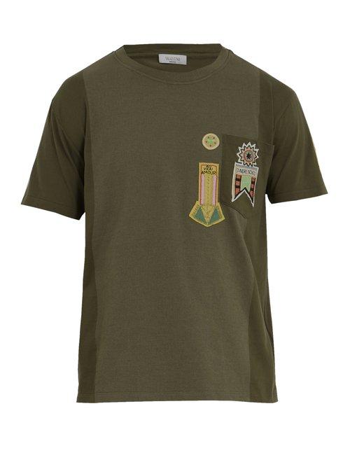 Matchesfashion.com Valentino - Patch Detail Cotton Jersey T Shirt - Mens - Khaki