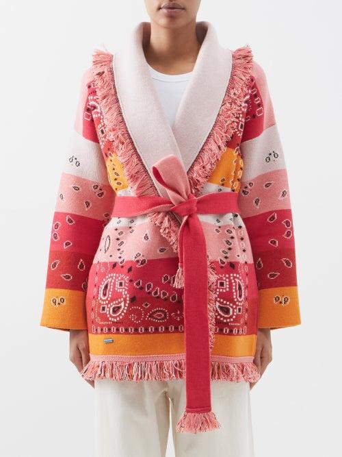 Alanui - Striped Bandana-jacquard Cashmere Cardigan - Womens - Pink Multi