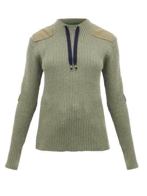 Matchesfashion.com La Fetiche - Agnes Patch-appliqud Ribbed-wool Sweater - Womens - Khaki