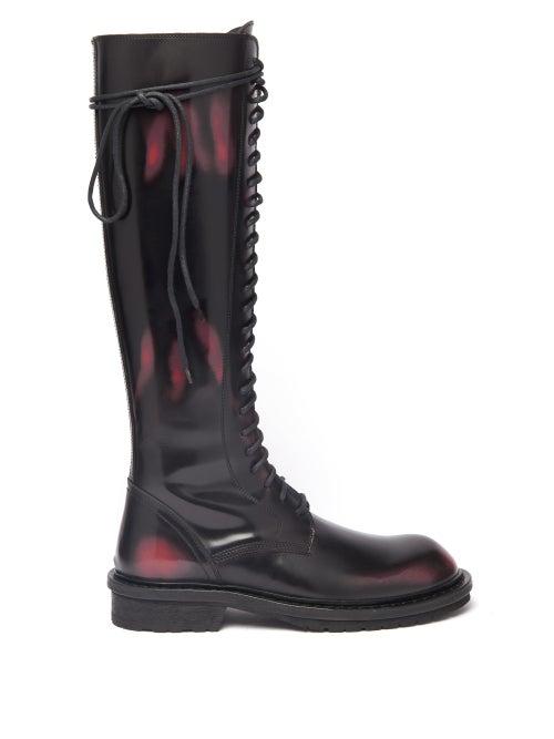 Matchesfashion.com Ann Demeulemeester - Knee High Distressed Leather Boots - Womens - Black Red