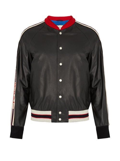 Matchesfashion.com Gucci - Hollywood Appliqu Leather Bomber Jacket - Mens - Black