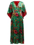 Matchesfashion.com Adriana Iglesias - Floral Print Flared Sleeve Silk Blend Dress - Womens - Green Multi