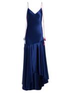 Matchesfashion.com Anna October - Tassel Tie Asymmetric Satin Midi Dress - Womens - Navy