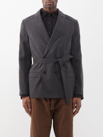 Lemaire - Double-breasted Belted Silk Blazer - Mens - Black