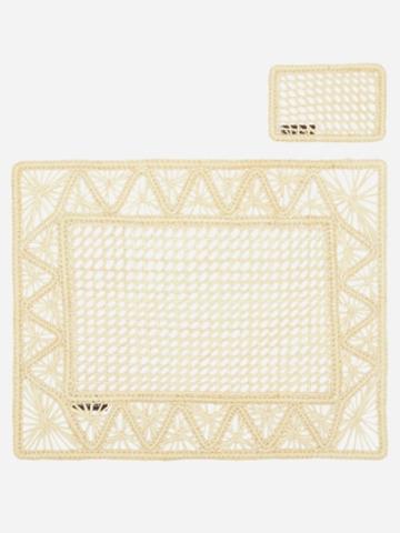 Sensi Studio - Set Of Two Straw Placemats And Coasters - Womens - Beige