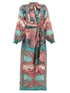 Matchesfashion.com F.r.s - For Restless Sleepers - Brizio Pussy Bow Printed Silk Maxi Dress - Womens - Green Multi