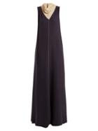 Matchesfashion.com Valentino - Cowl Neck Contrast Stitch Silk Cady Gown - Womens - Navy