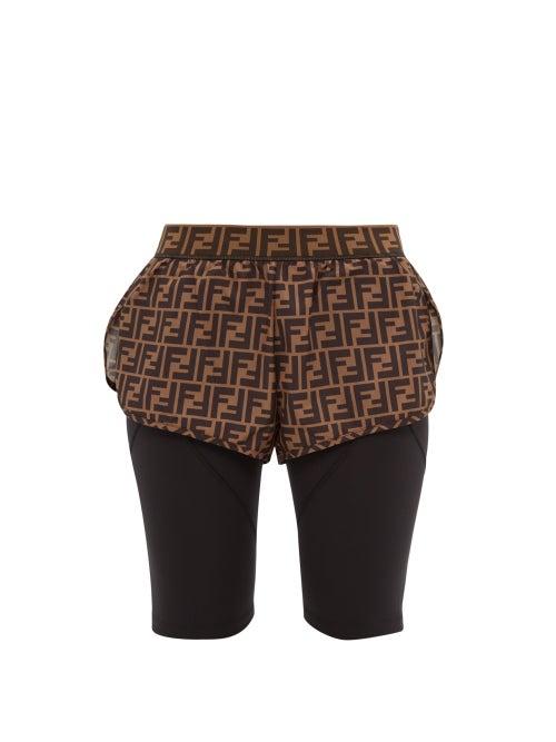 Matchesfashion.com Fendi - Ff Print Shell And Technical Jersey Shorts - Womens - Black