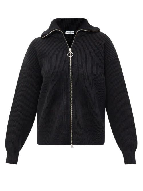 Ladies Activewear Paco Rabanne - Zipped Ribbed-wool Cardigan - Womens - Black