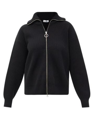Ladies Activewear Paco Rabanne - Zipped Ribbed-wool Cardigan - Womens - Black