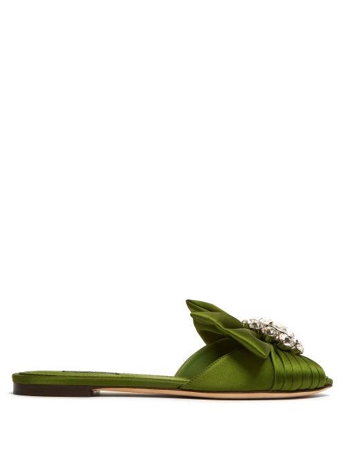 Matchesfashion.com Dolce & Gabbana - Bianca Crystal Brooch Satin Slides - Womens - Green