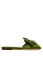 Matchesfashion.com Dolce & Gabbana - Bianca Crystal Brooch Satin Slides - Womens - Green