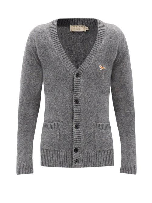 Matchesfashion.com Maison Kitsun - Profile Fox-patch Lambswool Cardigan - Mens - Grey