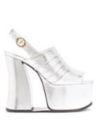 Matchesfashion.com Gucci - Anais Open-toe Metallic-leather Platform Shoes - Womens - Silver