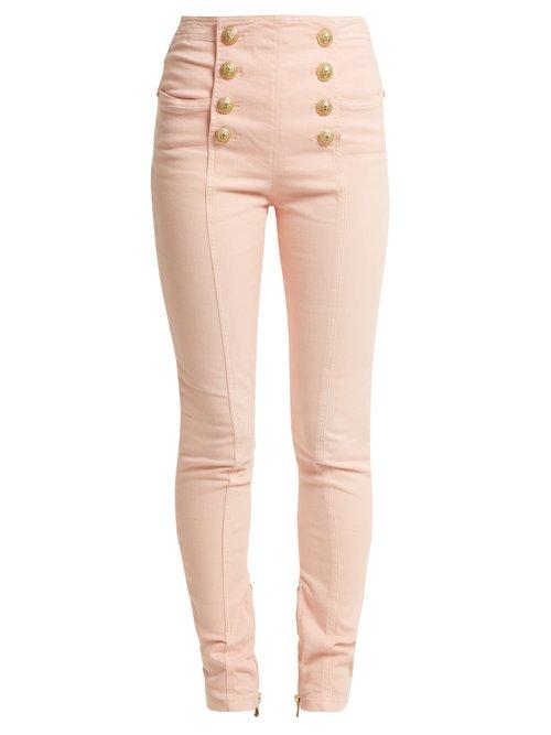 Matchesfashion.com Balmain - High Rise Skinny Leg Jeans - Womens - Light Pink