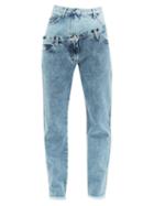 Matchesfashion.com Natasha Zinko - Double Layered Frayed Cotton Jeans - Womens - Light Denim
