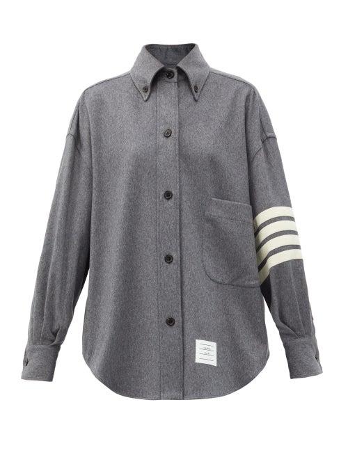 Matchesfashion.com Thom Browne - Oversized Four-bar Stripe Cashmere-flannel Shirt - Womens - Grey