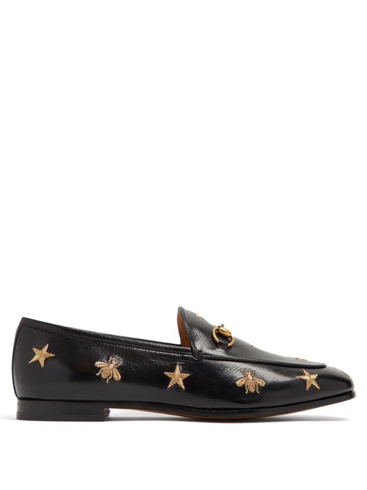 Gucci Jordaan Embroidered Leather Loafers