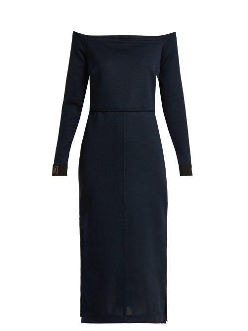 Matchesfashion.com Fendi - Off The Shoulder Midi Dress - Womens - Navy