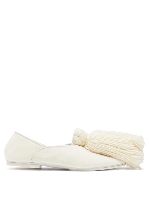 Matchesfashion.com Jil Sander - Tassel Trim Velvet Slippers - Womens - White