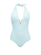 Matchesfashion.com Heidi Klein - Marseille V-bar Ribbed Swimsuit - Womens - Light Blue