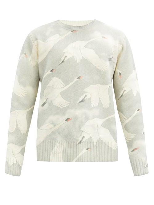 Matchesfashion.com Casablanca - Swan-print Merino Wool-blend Sweater - Mens - Grey