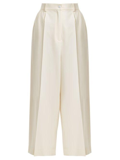 Matchesfashion.com Natasha Zinko - Wide Leg Wool Twill Trousers - Womens - Cream