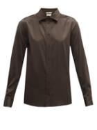 Matchesfashion.com Bottega Veneta - Silk Blend Charmeuse Shirt - Womens - Dark Brown