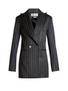 Matchesfashion.com Loewe - Striped Double Breasted Wool Blend Blazer - Womens - Green Stripe