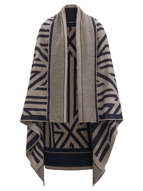 Matchesfashion.com Chlo - Stripe And Logo-jacquard Wool Cape - Womens - Brown Multi