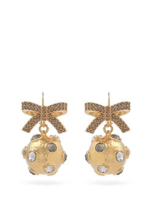 Matchesfashion.com Erdem - Crystal-embellished Bow And Sphere Earrings - Womens - Gold