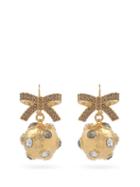Matchesfashion.com Erdem - Crystal-embellished Bow And Sphere Earrings - Womens - Gold