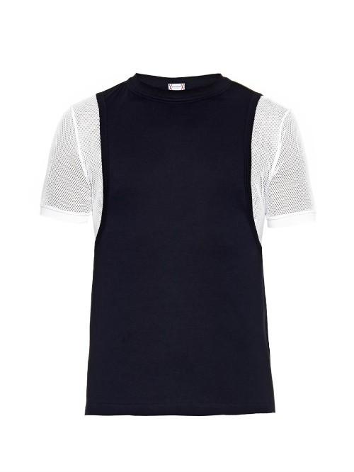 Moncler Gamme Bleu Mesh-sleeve Cotton-jersey T-shirt